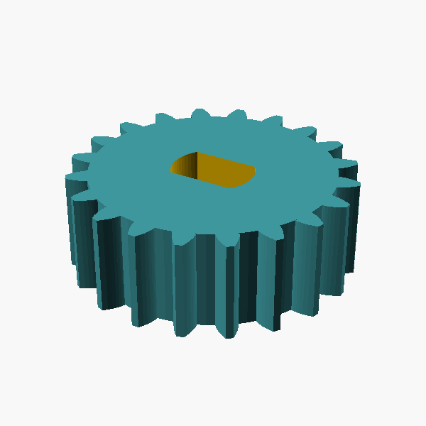 OpenSCAD render of Offset gear drive: pinion